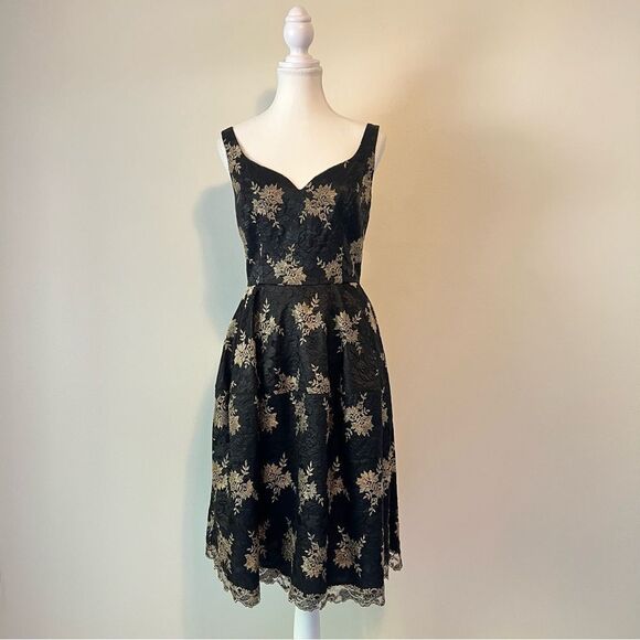 JILL STUART Floral Jacquard A-line Mini Dress NEW Size 6 Black & Gold - Picture 2 of 8